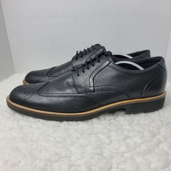 Ecco Biarritz Men's Lace up Dress Shoes Size 12 Black leather Brogue Derby - Picture 3 of 10